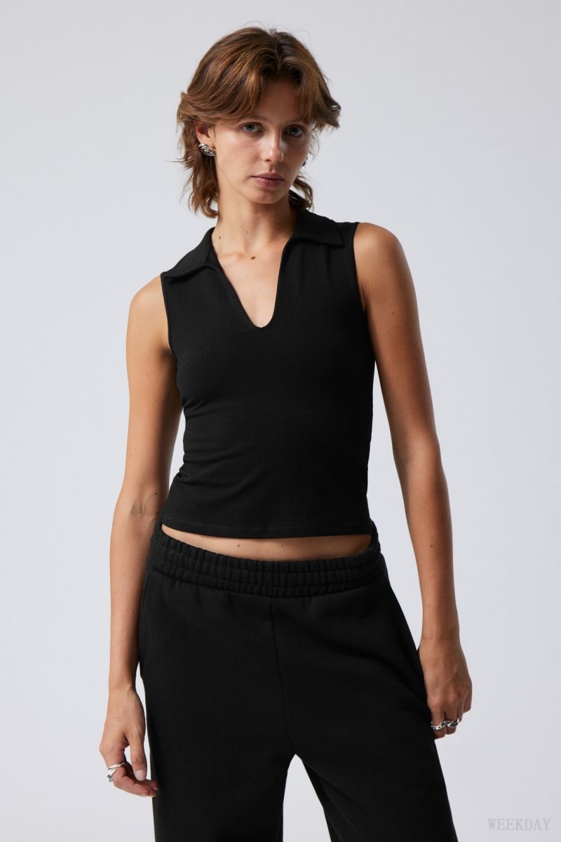 Black Weekday Phoebe Polo Top | TTPR5573