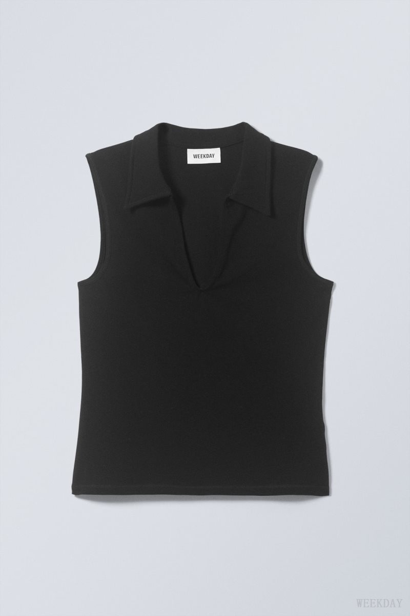 Black Weekday Phoebe Polo Top | TTPR5573