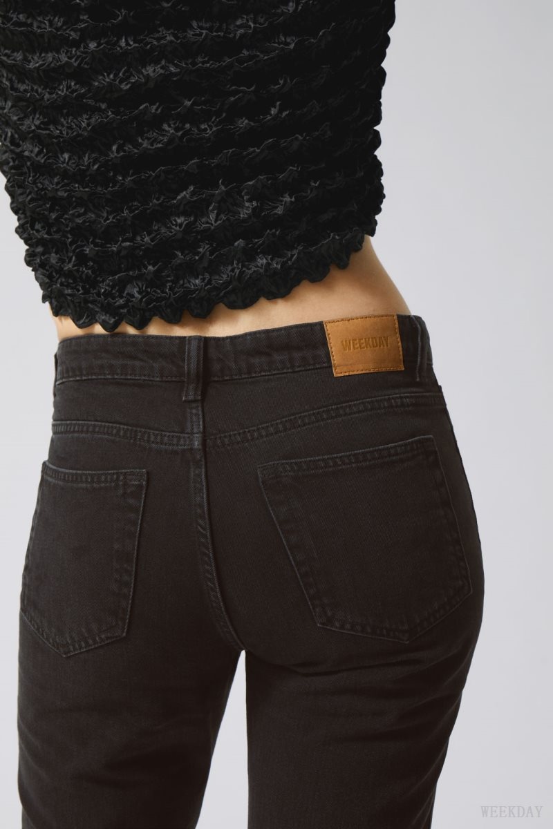 Black Weekday Pin Mid Straight Jeans | DZND7960