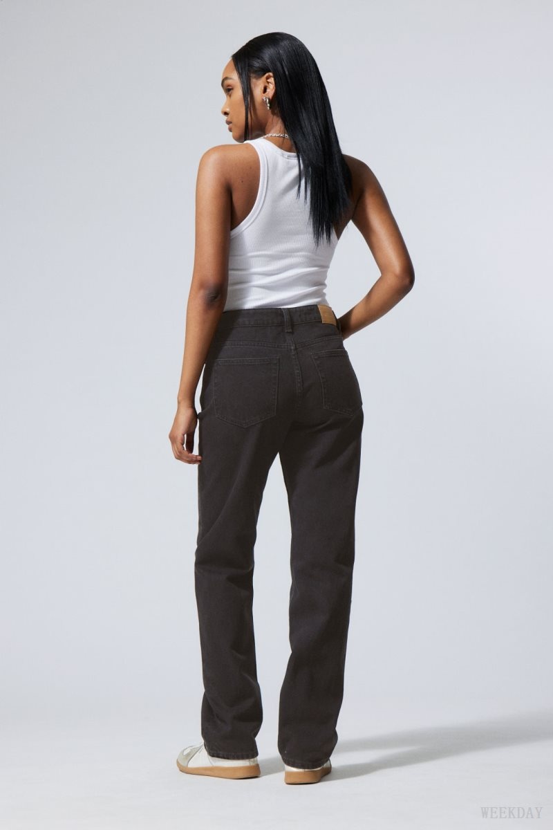 Black Weekday Pin Mid Straight Jeans | DZND7960