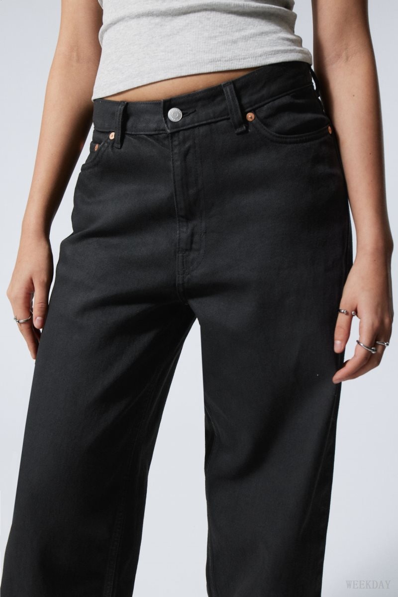 Black Weekday Rail Mid Loose Coated Jeans | QTHJ0442