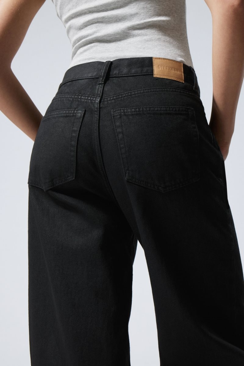 Black Weekday Rail Mid Loose Coated Jeans | QTHJ0442