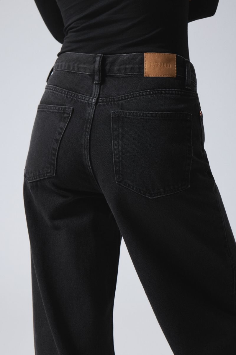 Black Weekday Rail Mid Loose Straight Jeans | TANZ8917