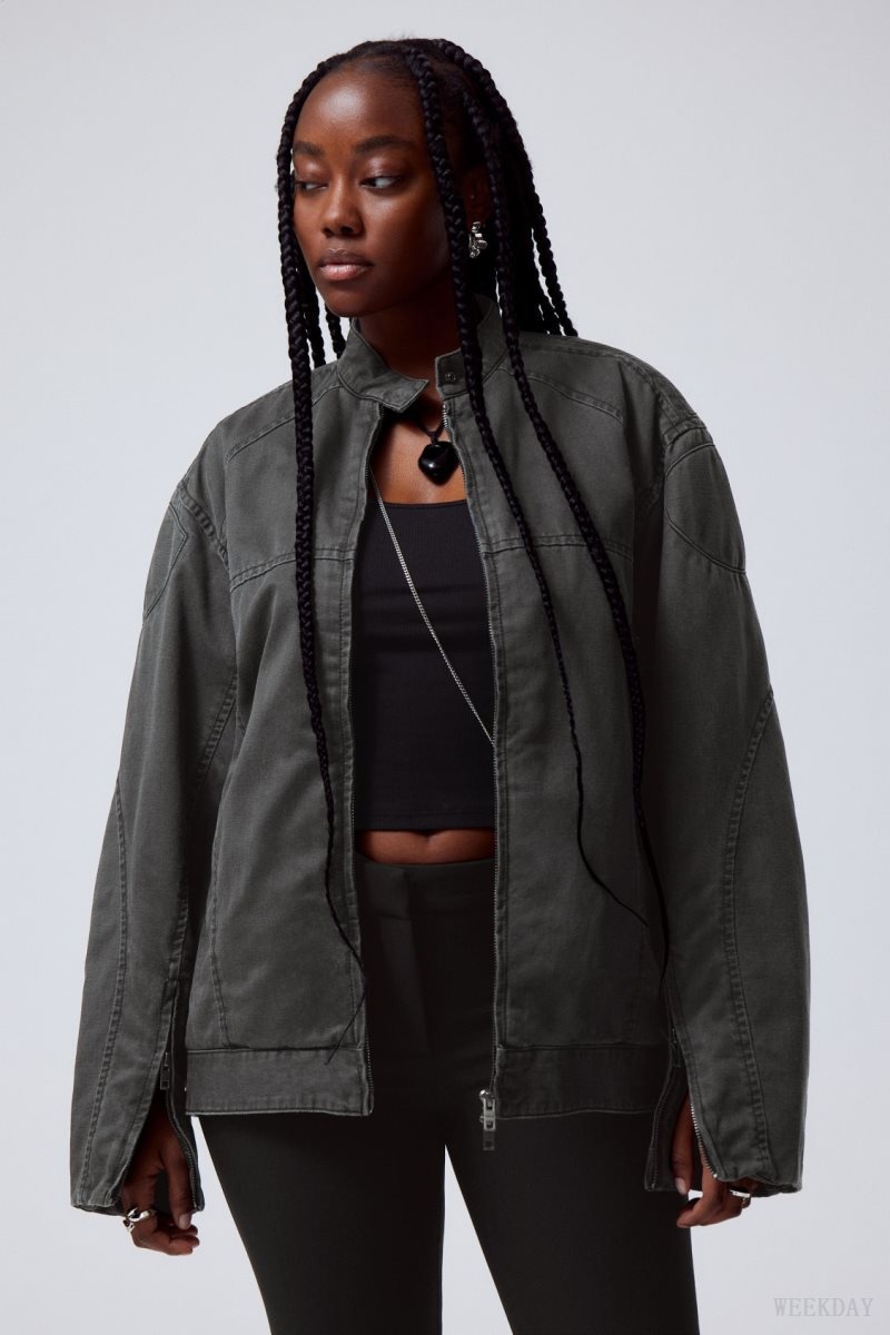 Black Weekday Reed Coated Biker Jacket | WYWF2522