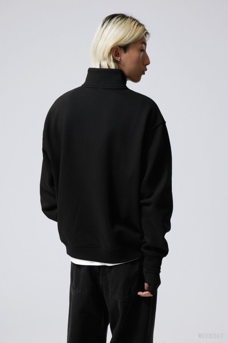 Black Weekday Relaxed Heavy Half Zip Sweater | KUWE5614