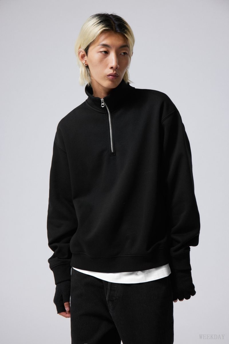 Black Weekday Relaxed Heavy Half Zip Sweater | KUWE5614