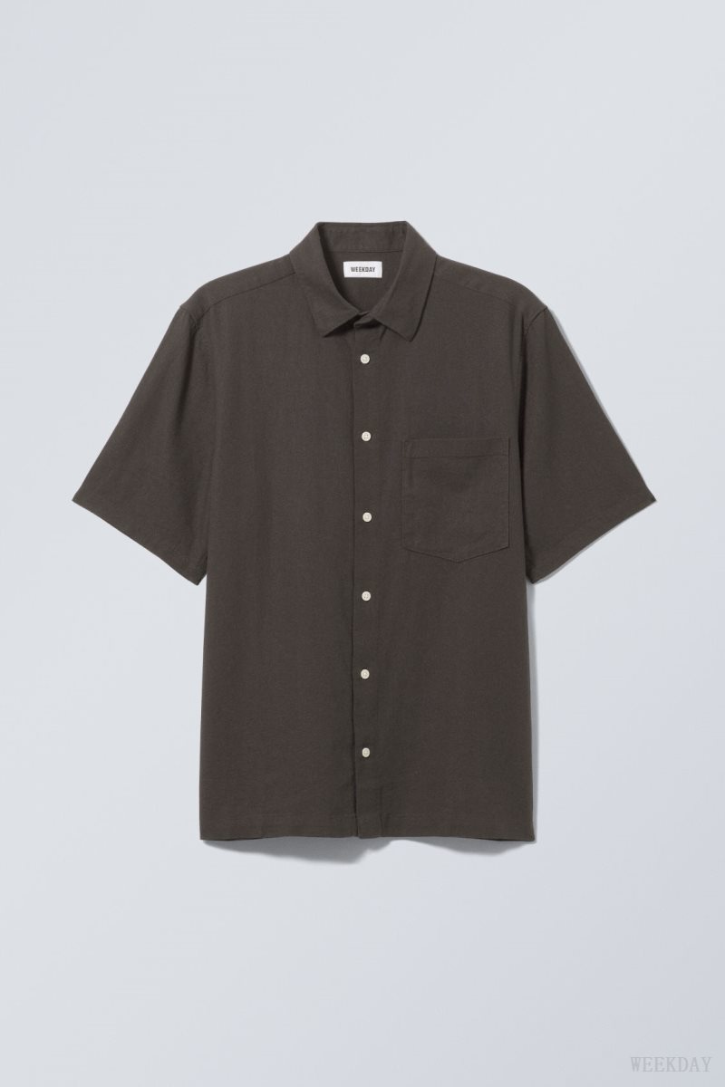 Black Weekday Relaxed Linen Short Sleeve Shirt | MTTV8189