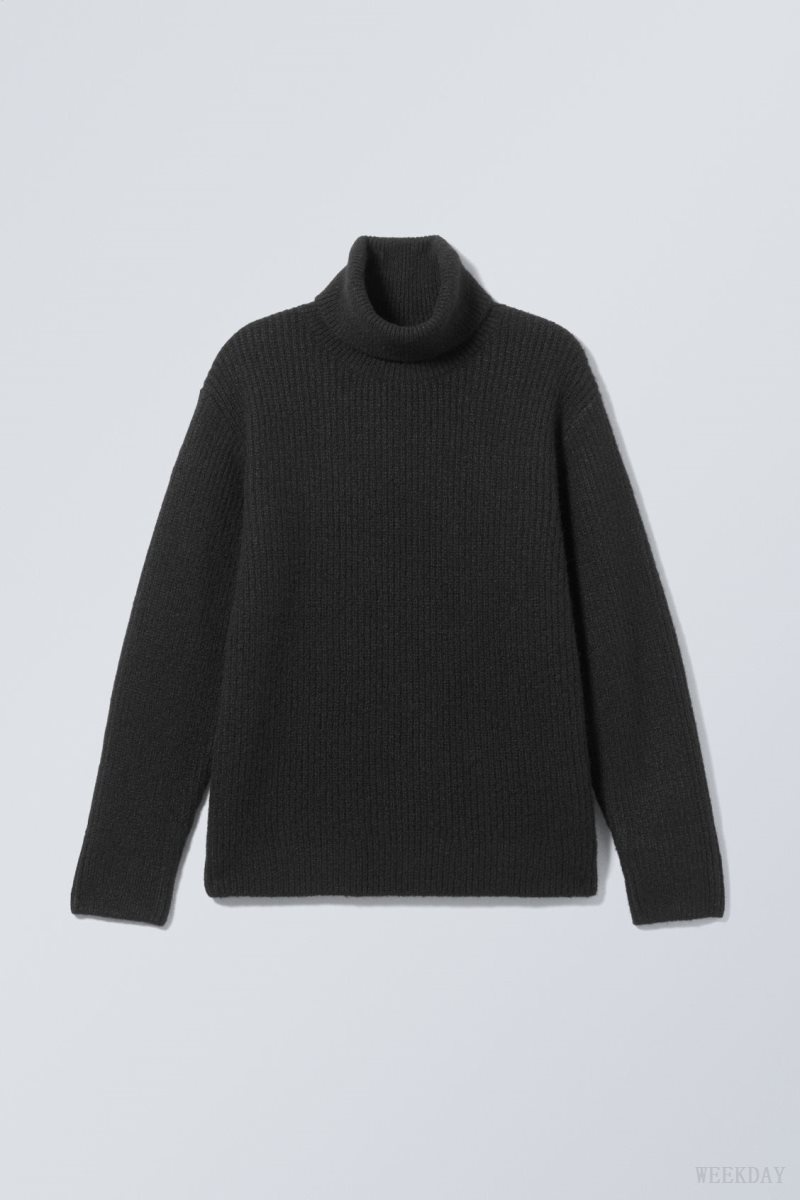 Black Weekday Renzo Relaxed Wool Blend Turtleneck | YSTE6059