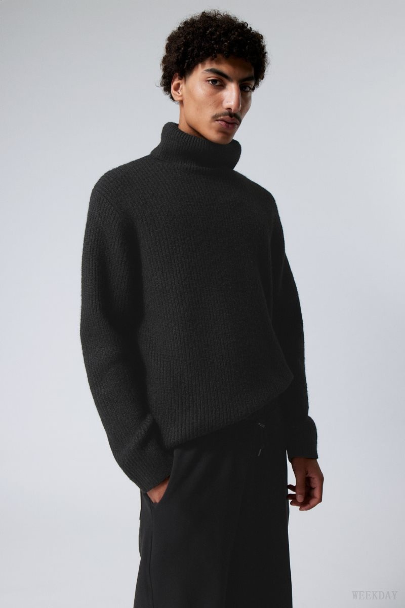 Black Weekday Renzo Relaxed Wool Blend Turtleneck | YSTE6059