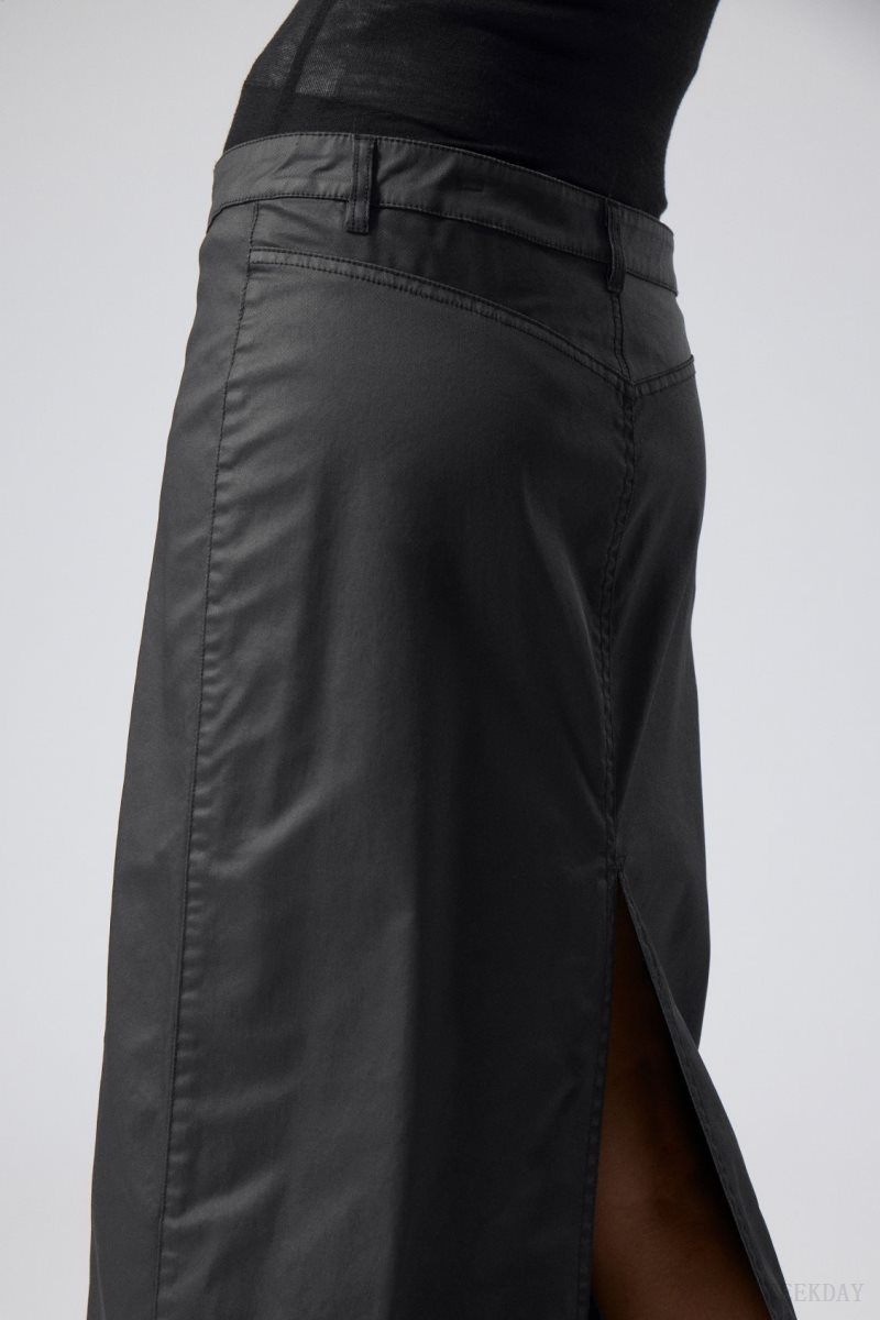 Black Weekday Rose Coated Maxi Skirt | ZHYQ3845