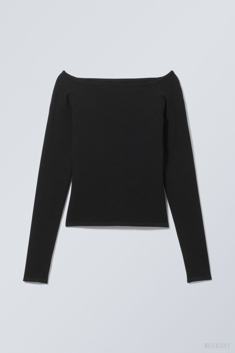 Black Weekday Seamless Off Shoulder Long Sleeve | KTZM6150