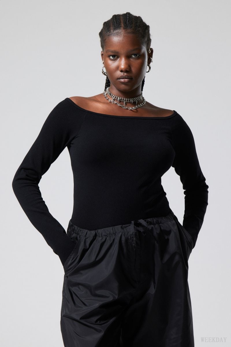 Black Weekday Seamless Off Shoulder Long Sleeve | KTZM6150