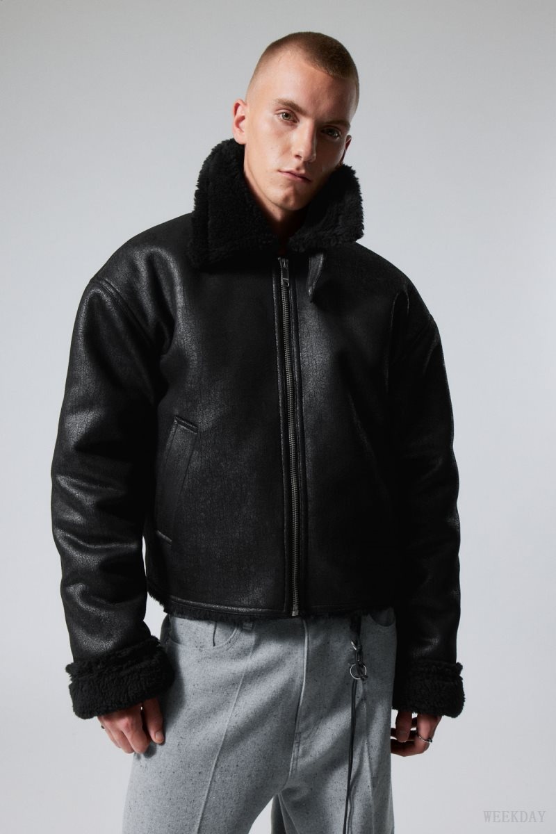 Black Weekday Sim Shearling Jacket | JNIW0975