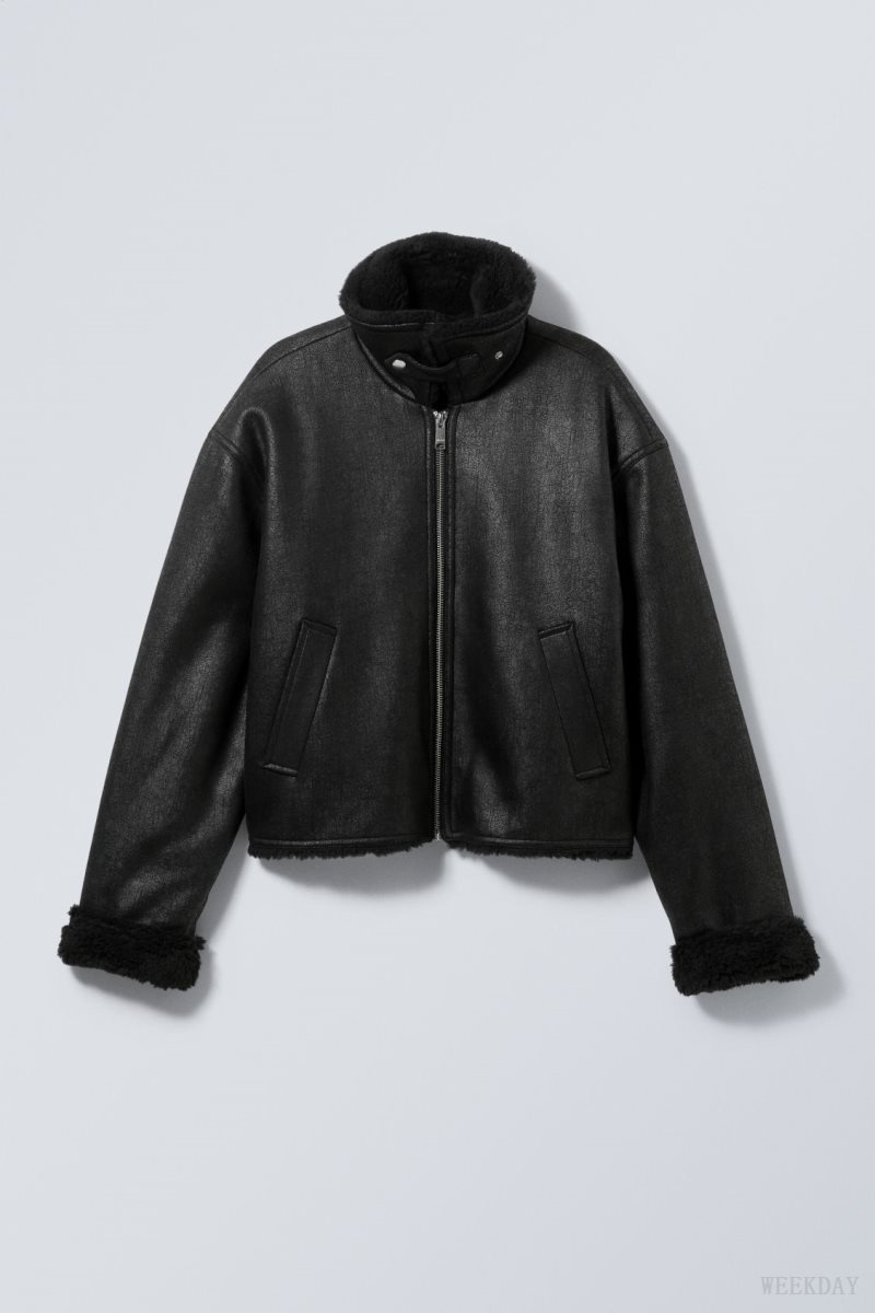 Black Weekday Sim Shearling Jacket | JNIW0975