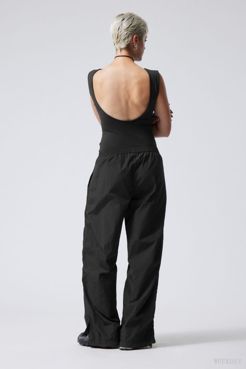 Black Weekday Simona Side Zip Track Trousers | XLFV6929