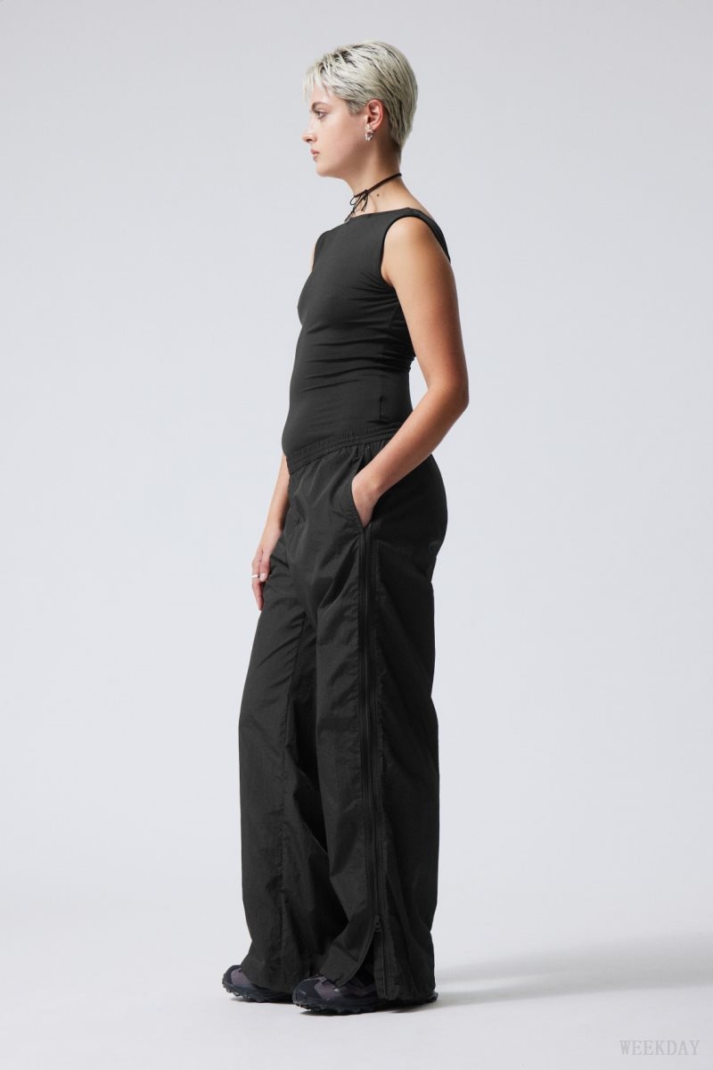 Black Weekday Simona Side Zip Track Trousers | XLFV6929