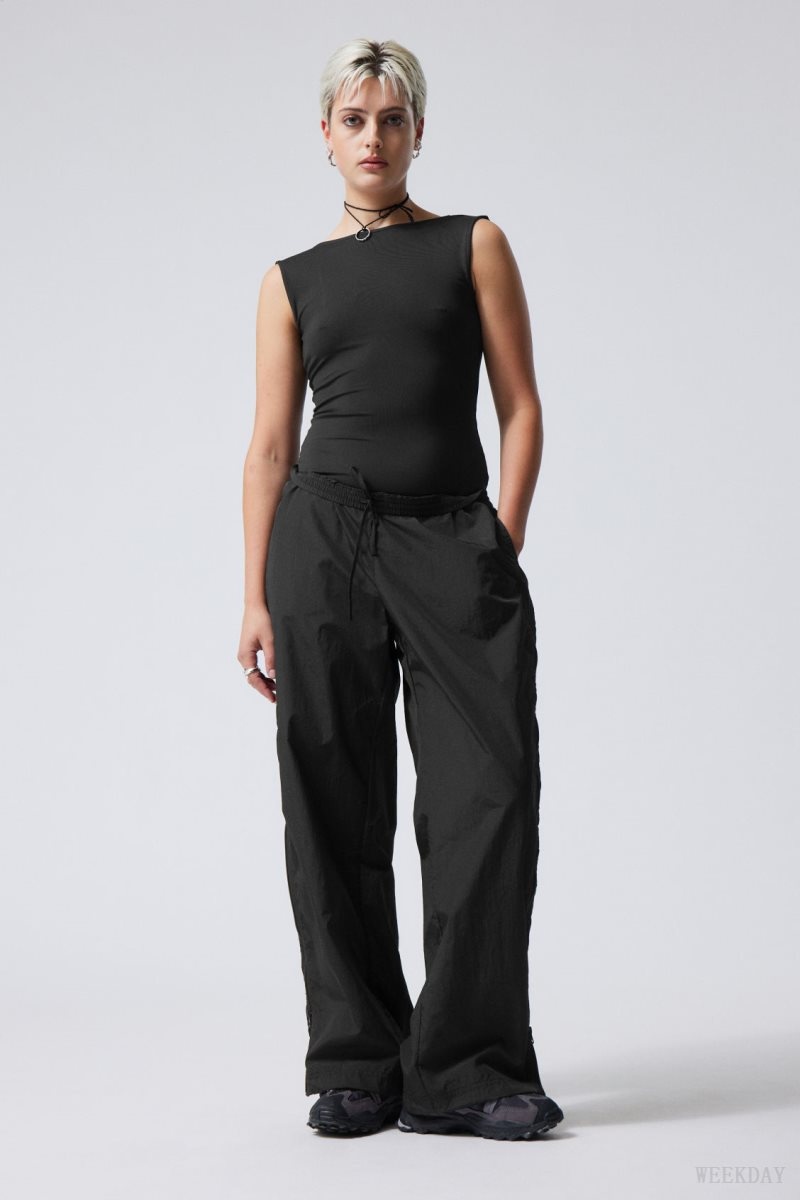 Black Weekday Simona Side Zip Track Trousers | XLFV6929