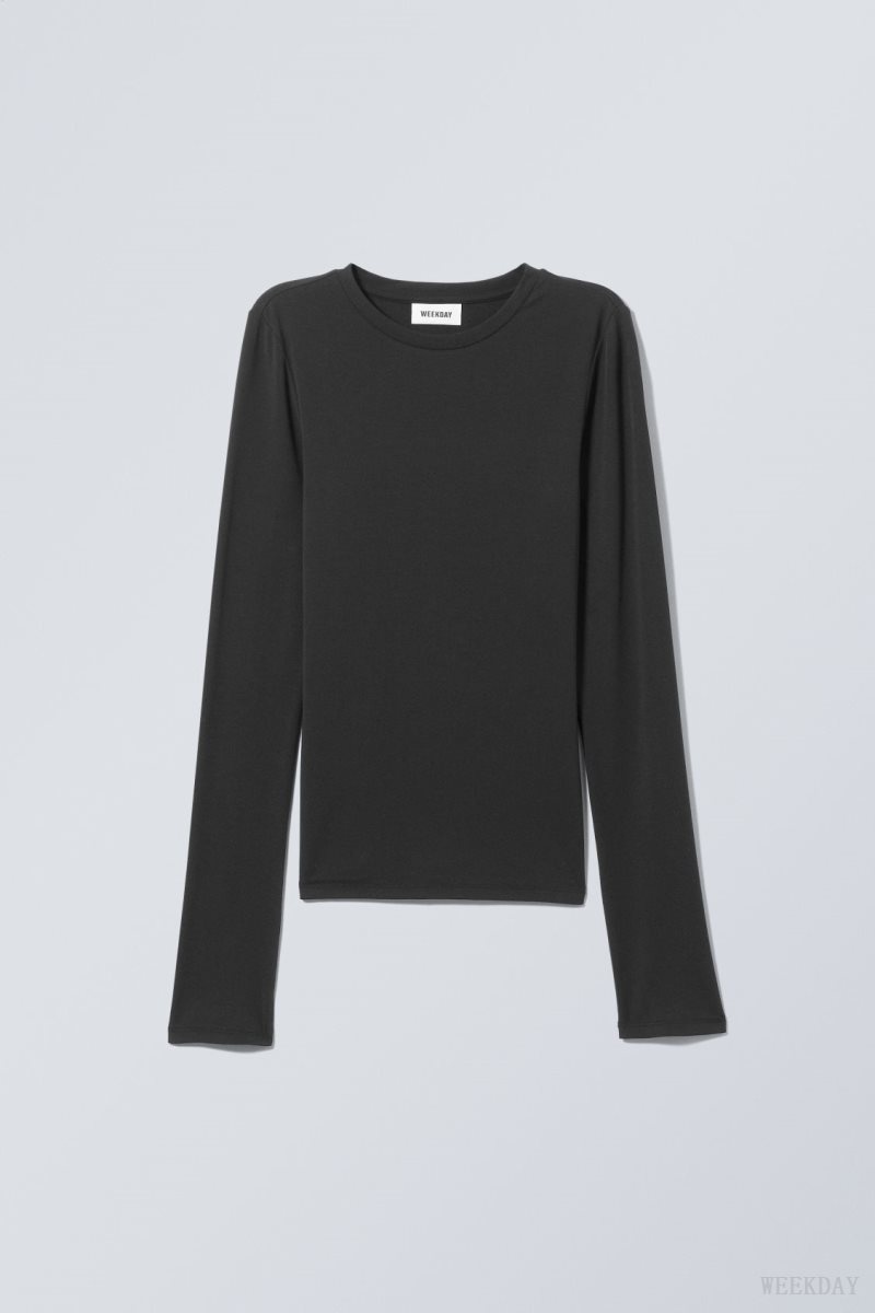 Black Weekday Soft Brushed Long Sleeve Top | XJBP7836