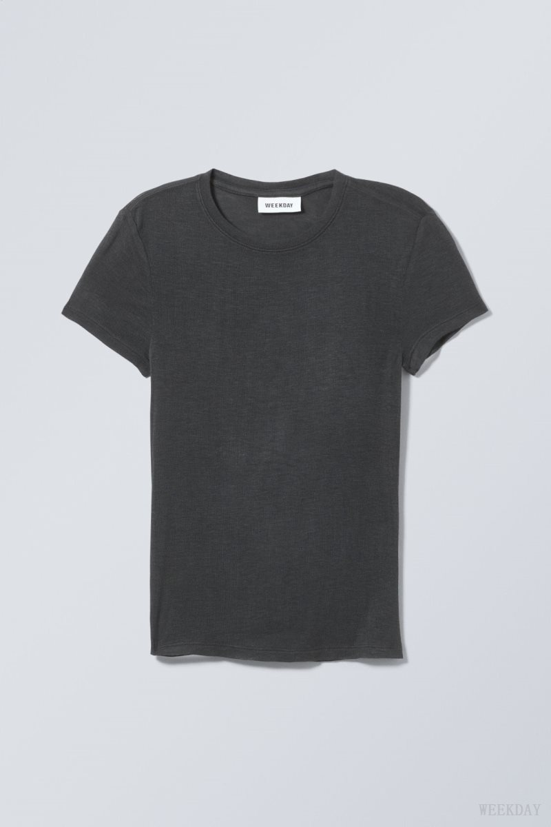 Black Weekday Soft Sheer Fitted T-shirt | CAJD5168