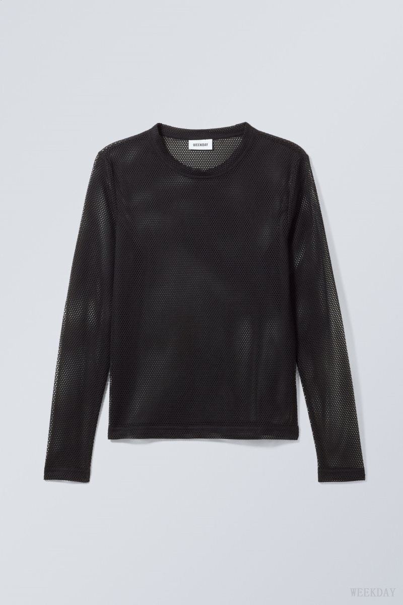 Black Weekday Sporty Mesh Long Sleeved T-shirt | ILCT1319