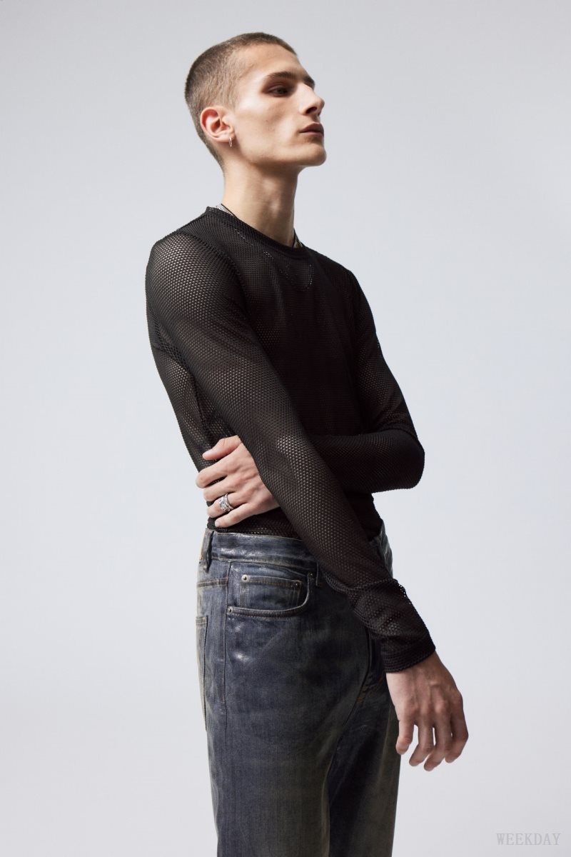 Black Weekday Sporty Mesh Long Sleeved T-shirt | ILCT1319