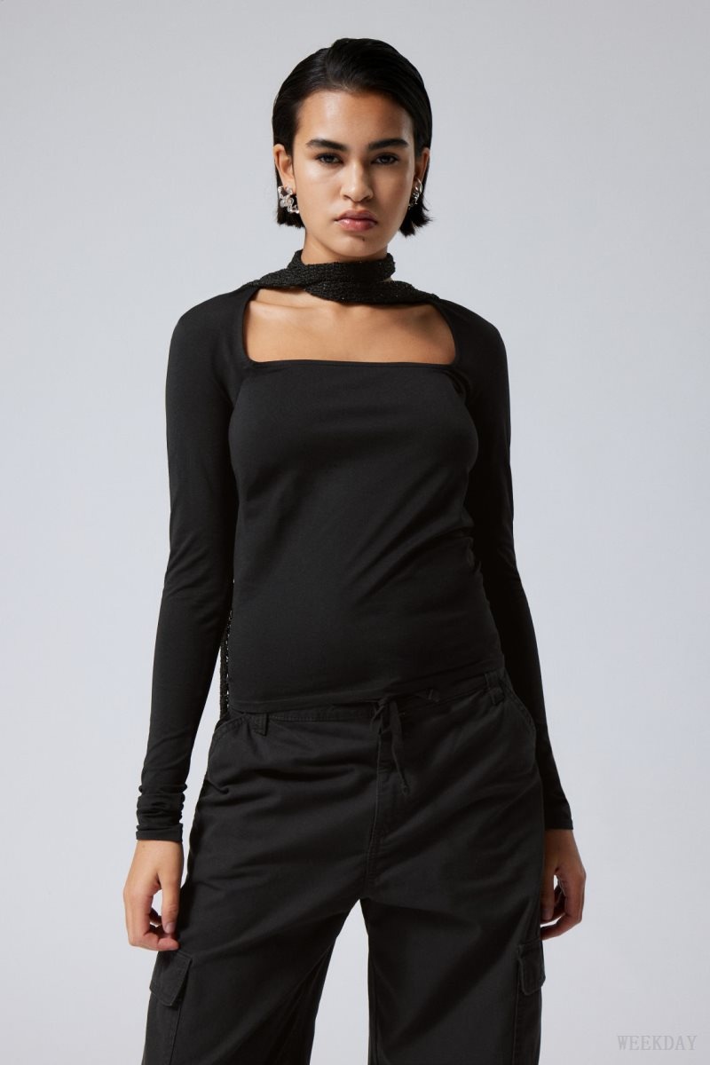 Black Weekday Square Neck Longsleeve Top | SNPE6085