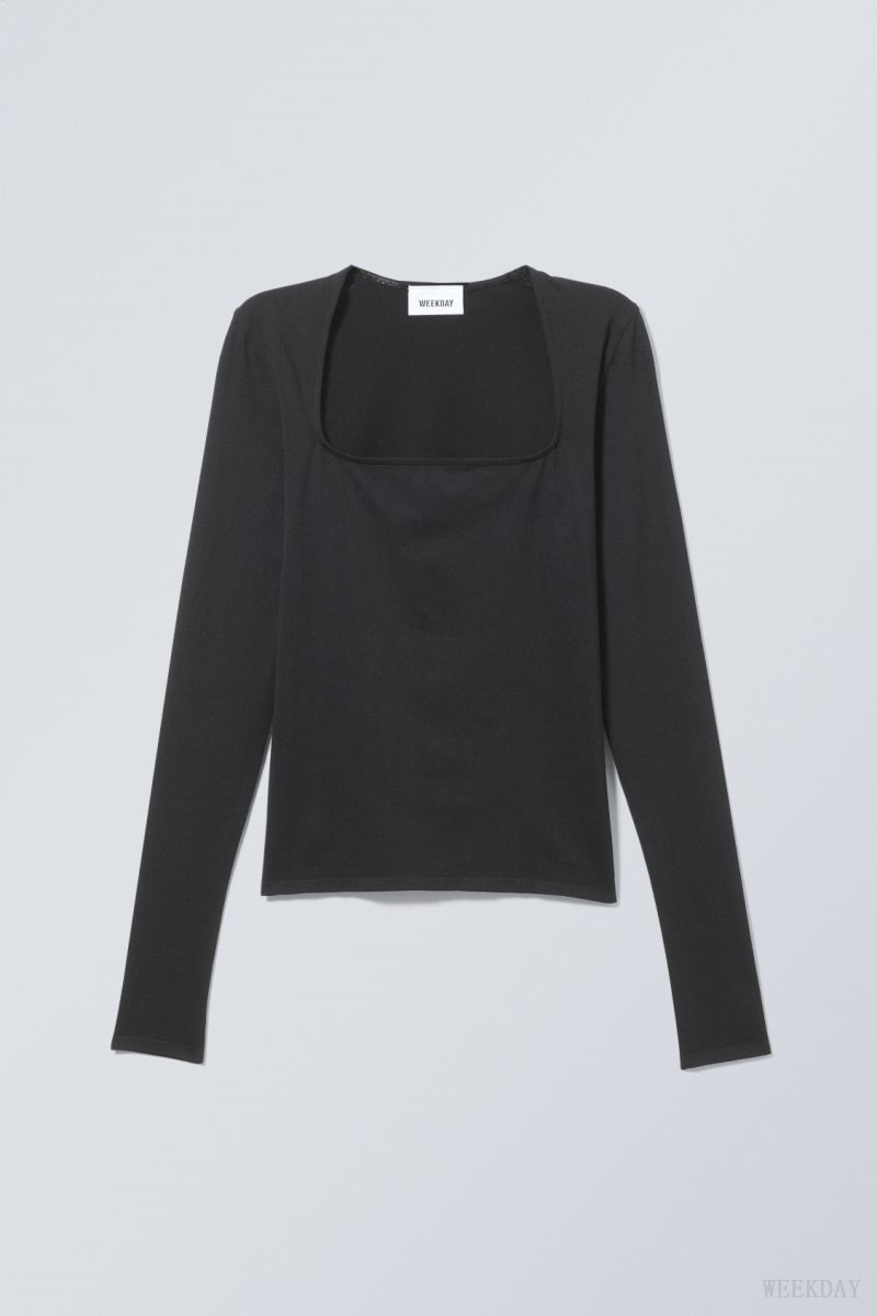 Black Weekday Square Neck Longsleeve Top | SNPE6085