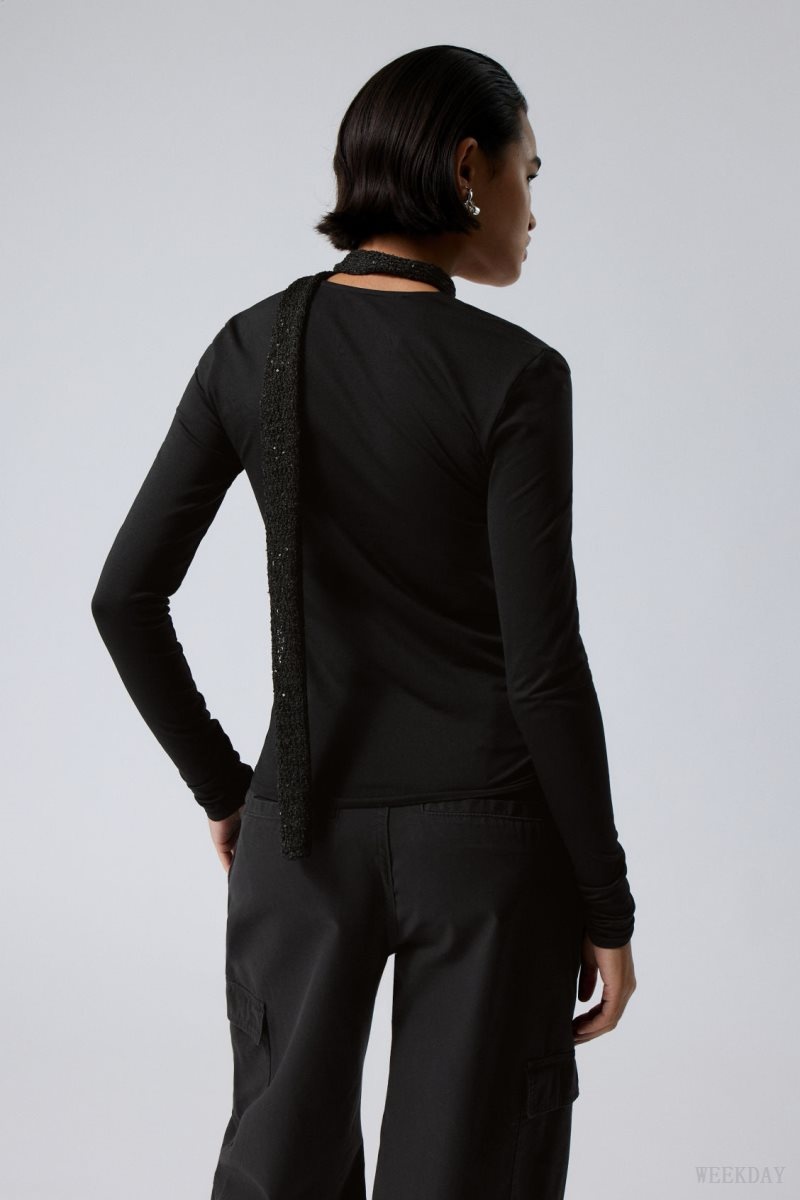 Black Weekday Square Neck Longsleeve Top | SNPE6085