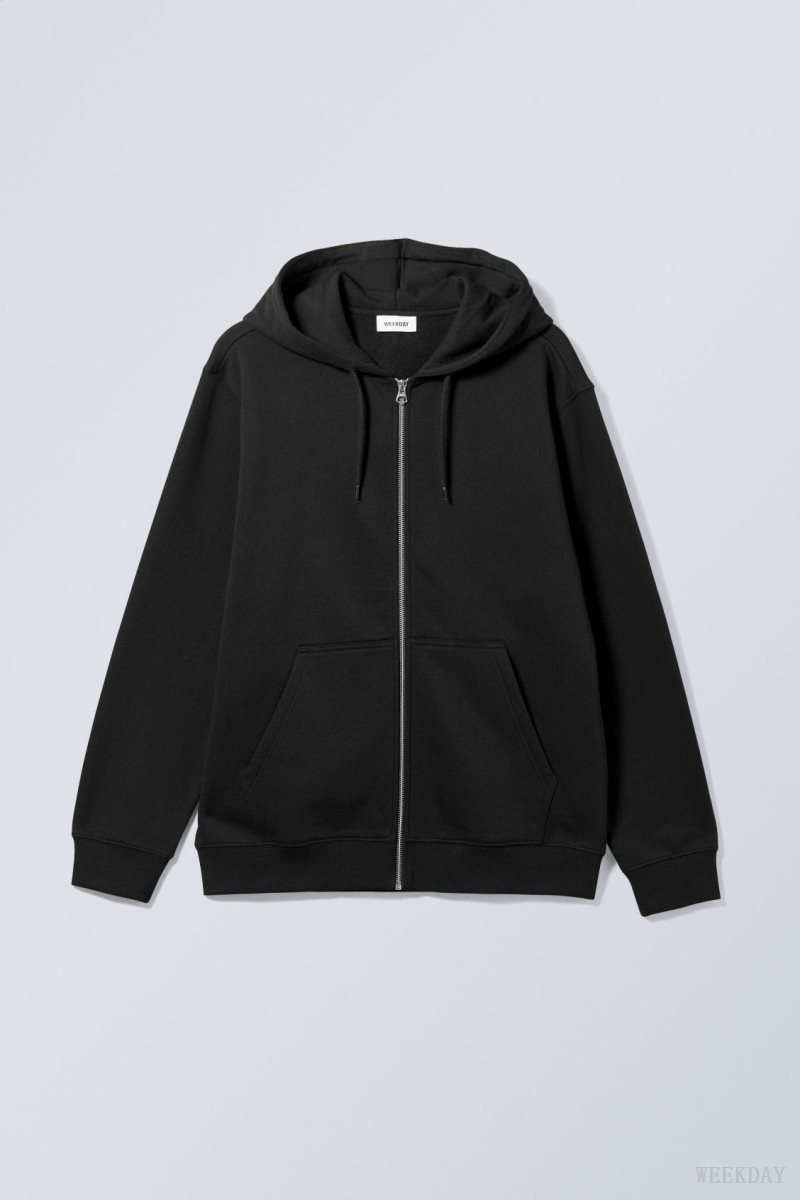 Black Weekday Standard Midweight Zip Hoodie | VSOH3179