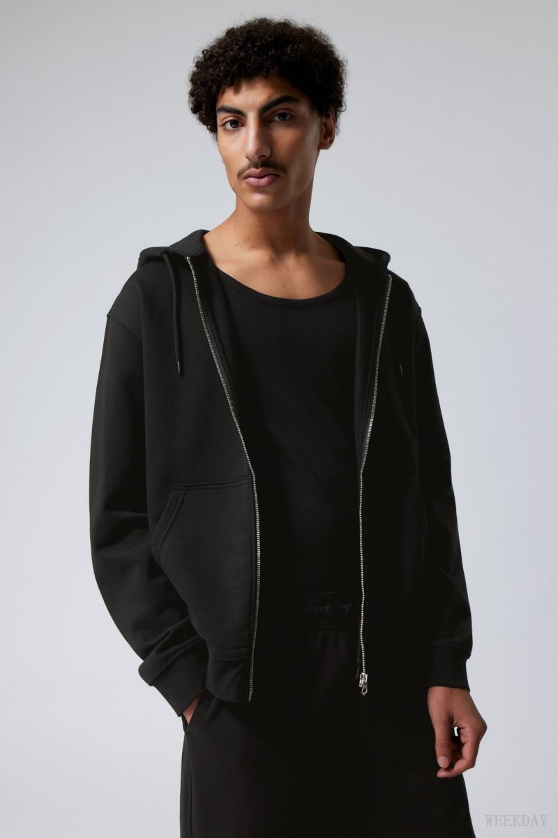 Black Weekday Standard Midweight Zip Hoodie | VSOH3179