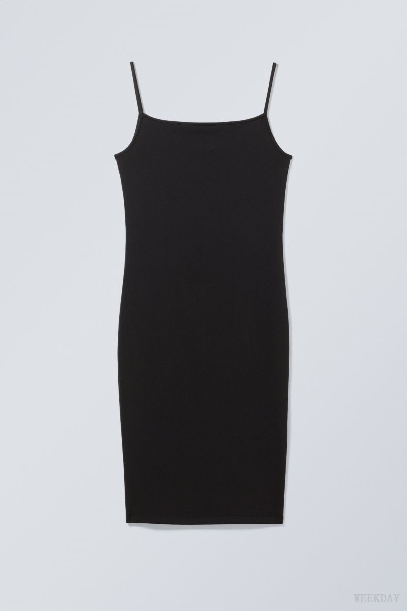 Black Weekday Strap Knee Dress | FUOP2330