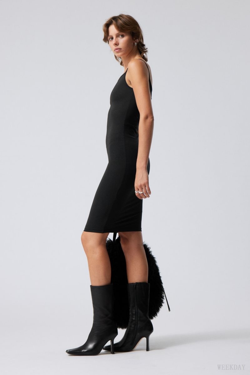 Black Weekday Strap Knee Dress | FUOP2330