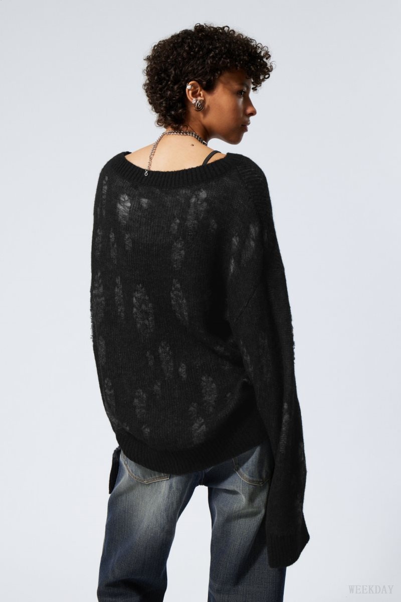 Black Weekday Taylor Knit Sweater | KHEX5288