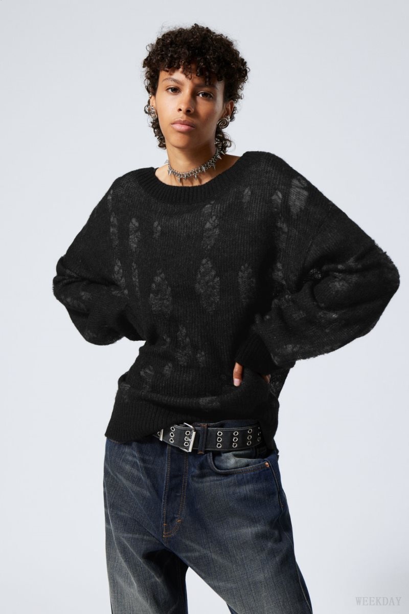 Black Weekday Taylor Knit Sweater | KHEX5288