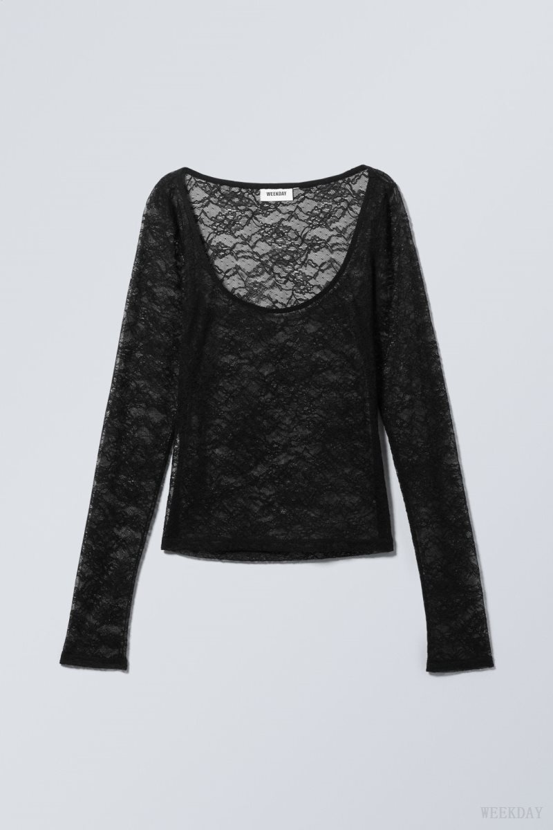 Black Weekday Tea Scooped Lace Longsleeve | AHHR8650