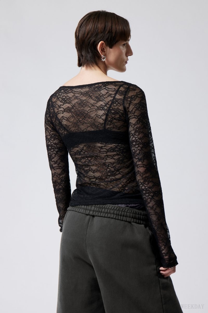 Black Weekday Tea Scooped Lace Longsleeve | AHHR8650