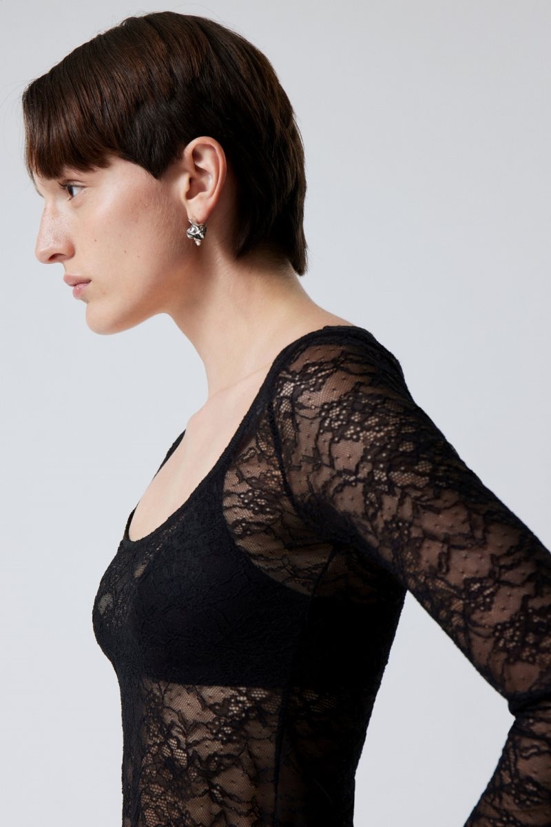 Black Weekday Tea Scooped Lace Longsleeve | AHHR8650