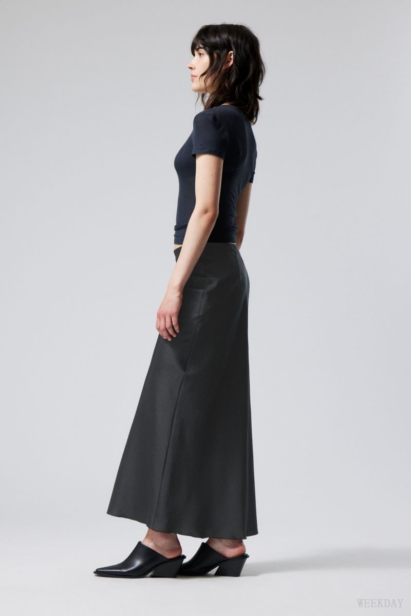 Black Weekday Trace Pull On Satin Skirt | DMSW3947