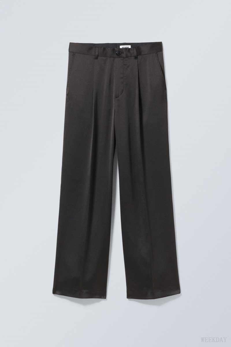 Black Weekday Uno Loose Shiny Trousers | RRKK8861