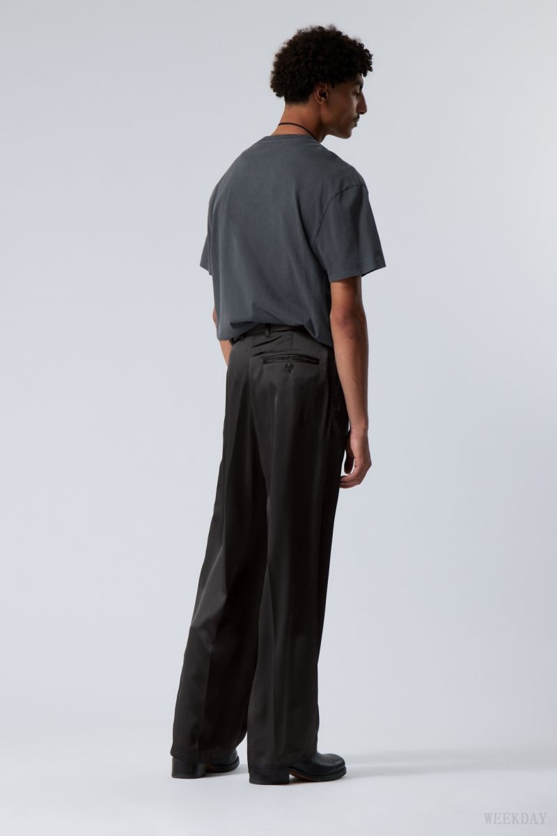 Black Weekday Uno Loose Shiny Trousers | RRKK8861