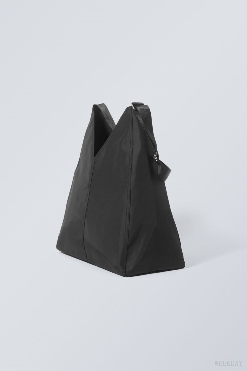 Black Weekday V-shaped Nylon Shoulder Bag | HKAW5317