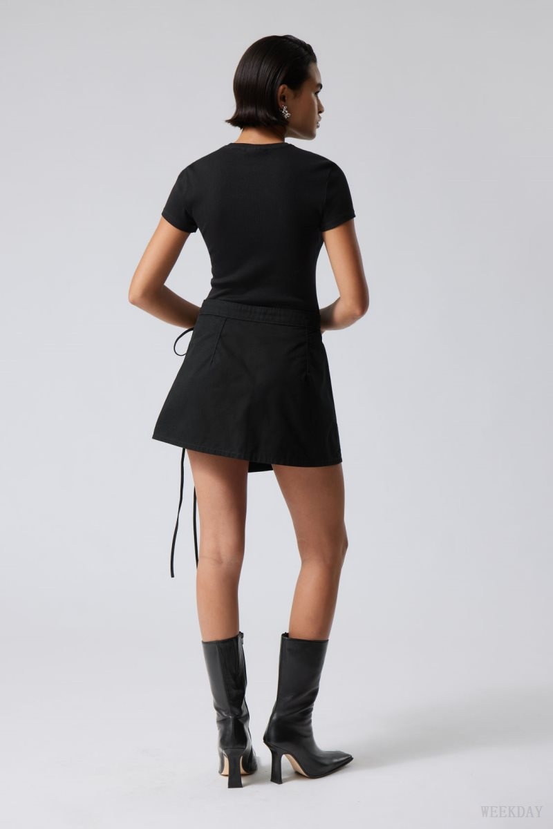 Black Weekday Wrap Mini Skirt | IFGM3108