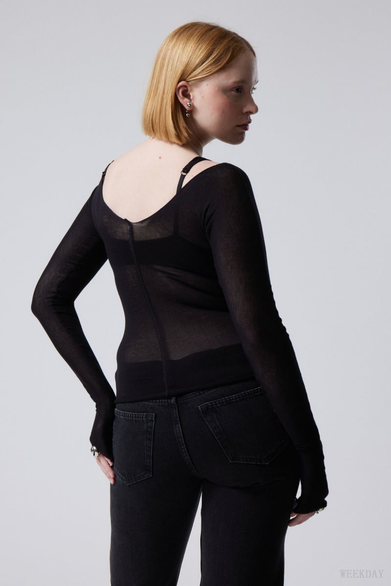 Black Weekday Yen Sheer Longsleeve Top | GBIO4312