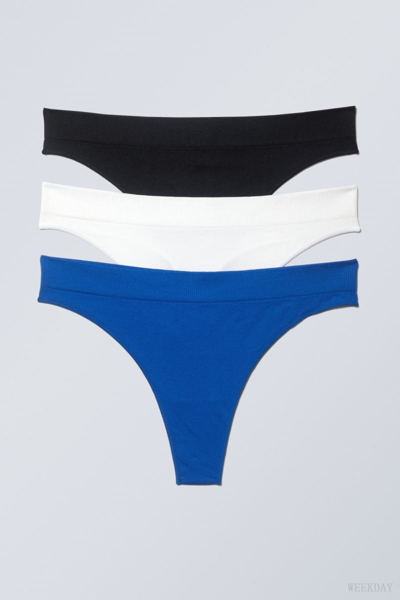 Black White Blue Weekday 3-pack Cat Soft Thong Thong | LWGM4170