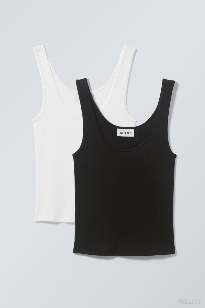 Black White Weekday 2-Pack Open Neck Tank Top | ATCC9664