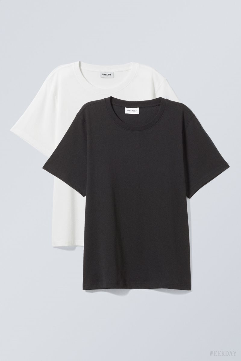 Black White Weekday 2-pack Essence Standard T-Shirt | WAZV4795