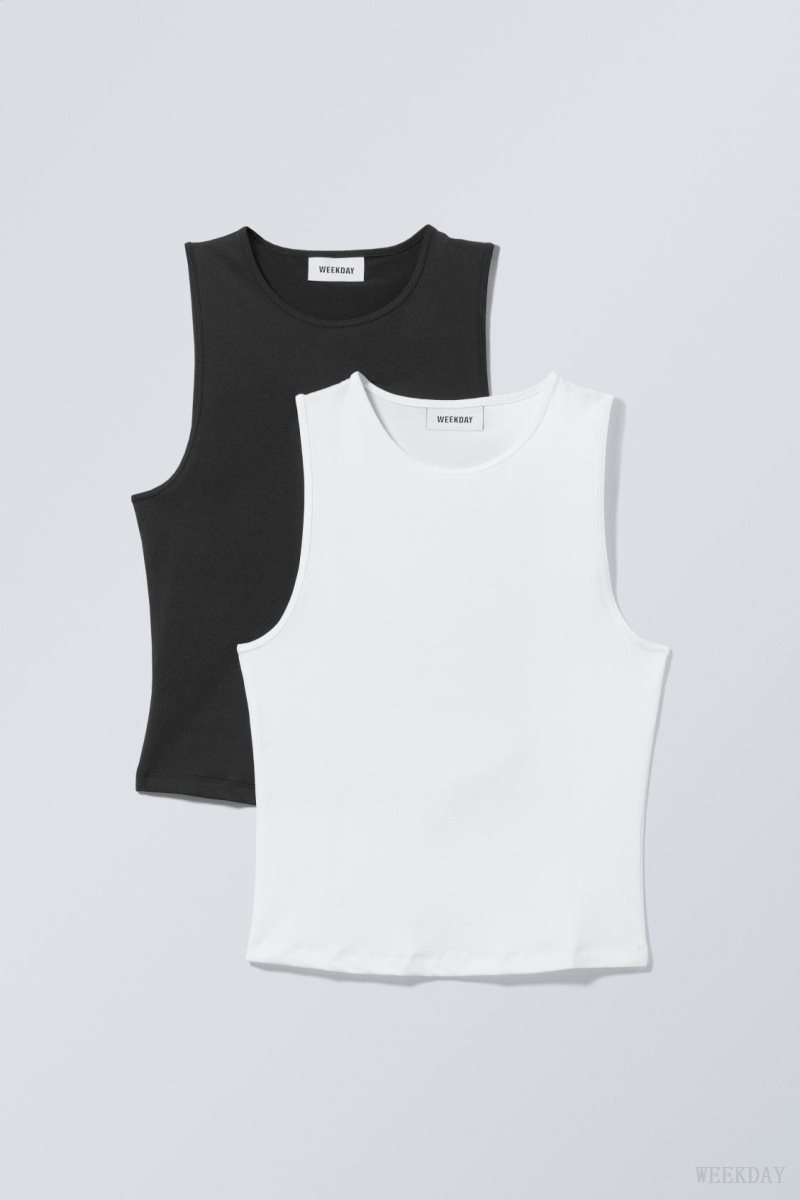 Black White Weekday 2-pack Fine Tank Top | OXNX2086