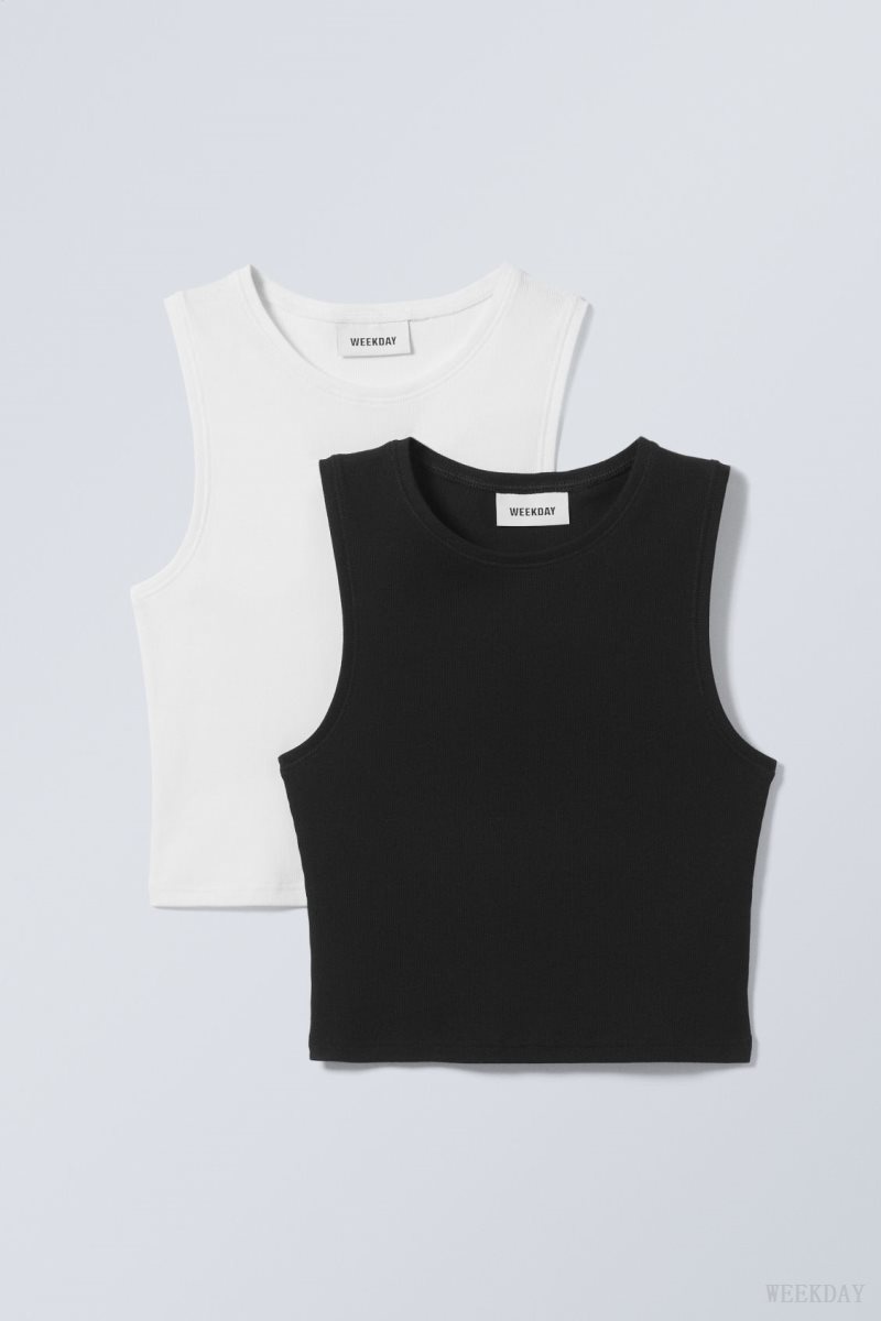 Black White Weekday 2-pack Pure Crop Tank Top | AGZA1730