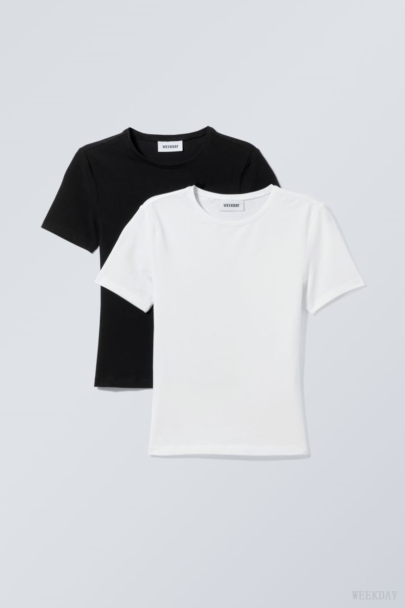 Black White Weekday 2-pack Slim Fitted T-shirt | NNWT0821