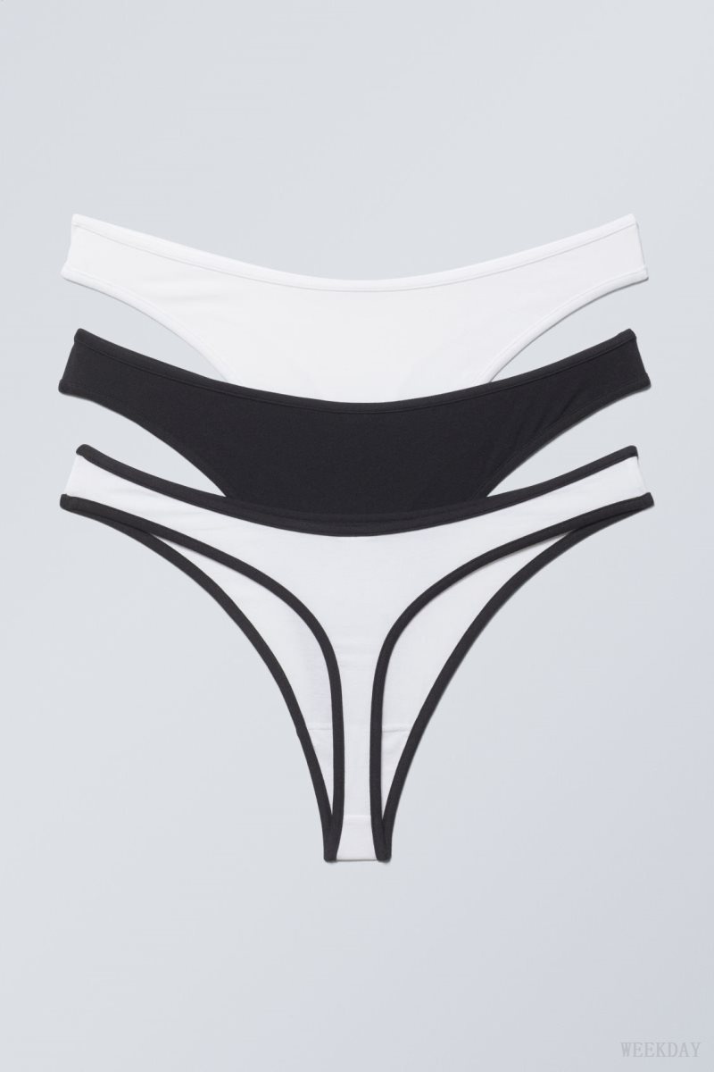 Black White Weekday 3-pack Jade Cotton Thong Thong | PRNO7625